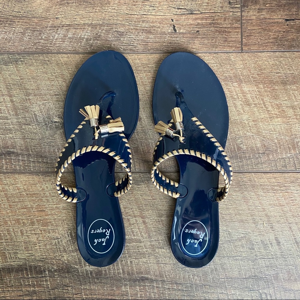 Jack Rogers Navy Blue Patent Tassel Sandals